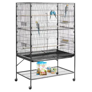 VEVOR Bird Cage, 18x 18x 30 inch, Open Flat Top, Wrought Iron Bird Flight Cage with Perches, Slide - Out Tray and Plastic Feeders, Casters, for Parrot, Blue Tit, Cockatiel, Canary, Budgerigar, ConureVEVOR Super Brand Day