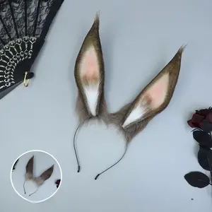 Cute Bunny Ears Headband Cosplay Prop Plush Hair Accessory Handmade Costume Jewelry, Adorable Rabbit Ear Hair Band for Women Girls