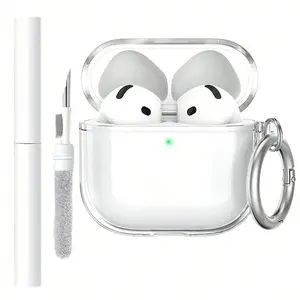 Transparent Earphone Box Protection Case Set, Includes Cleaning Pen, 2-Piece Set, Durable & Stylish Design, Perfect Gift Idea, Headphone Accessories