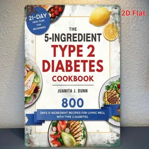 1 piece of 2D retro diabetes recipe poster (not a book) - Type 2 diabetes management, over 800 healthy low-sugar meals, high-quality metal kitchen wall decoration (20.32x30.48 cm) - Meal plan and diabetes diet guide, suitable for home, Unframed Art Print