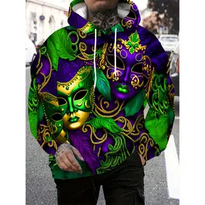 Plus Size Men's Mask Graphic Print Hooded Sweatshirt for Spring Fall Winter, Men's Clothing, PLUS SIZE