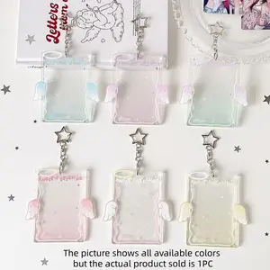 Candy Color Cartoon Angel Wings ID Card Holder, Student Bus Pass Case, Office Badge Clip, Cute Girls' Accessory, 1pc