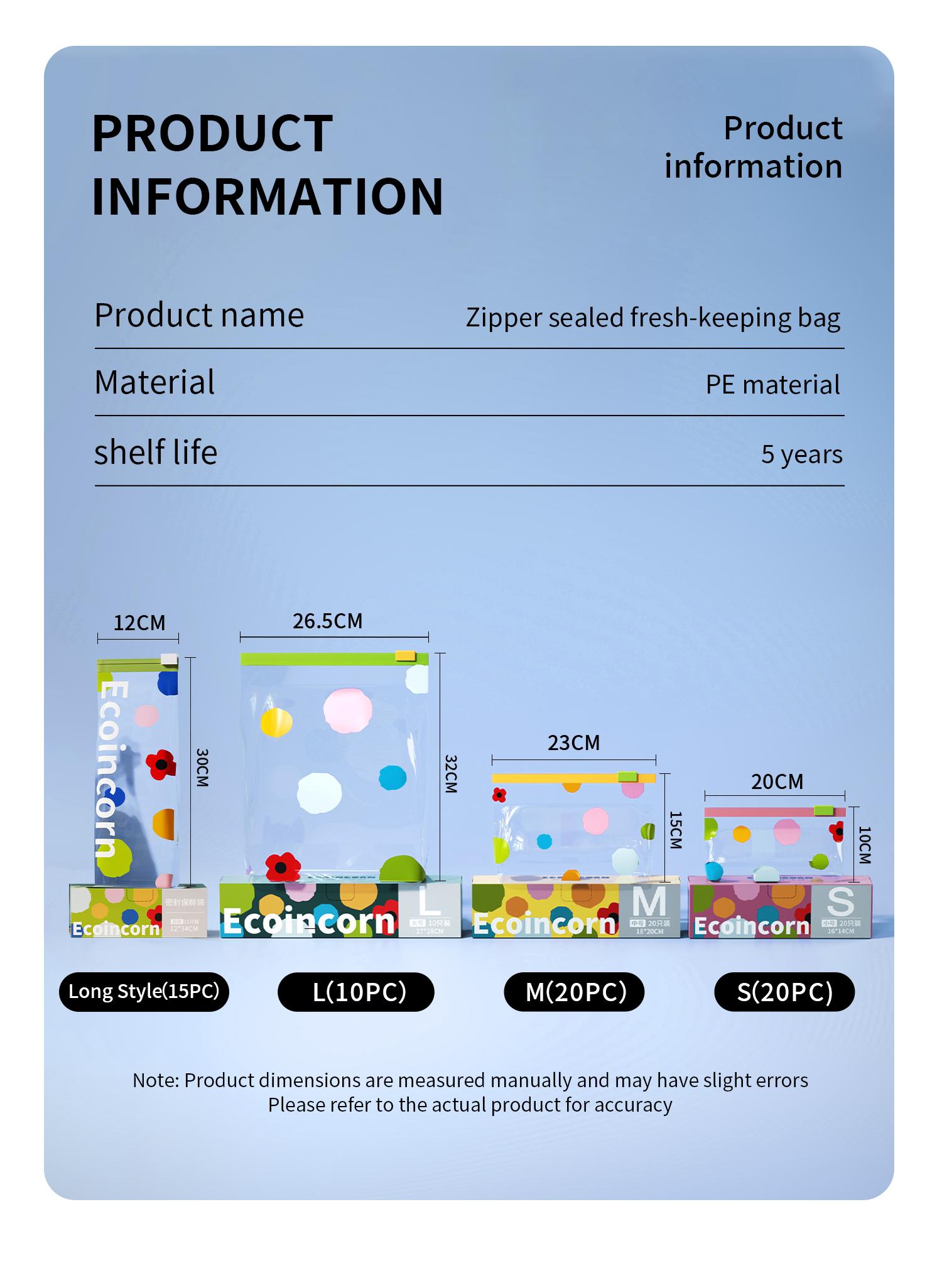 Sealed food storage bag, vertical bottom, easy to fill sandwich and snack bags, storage freezer bag with grip sealing technology, convenient to open and close 65 tubes