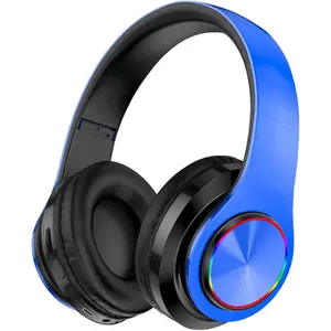 Wireless Bluetooth Headphones-Colorful Lights,Large Battery Capacity,Foldable,Bluetooth 5.0,10 m Range,Stereo Surround,Built-in Microphone,Comfortable affixed Ears (Blue)