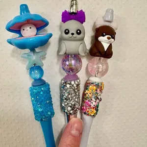 Claim on live!!!  3 for $15.   Beaded Pens with Silicone Focals Featuring Adorable Animal Toppers and Sparkling Beads for Fun Writing