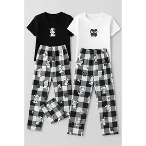 Funny Cartoon Cow Print Pajama Pants – Matching Couple Buffalo Plaid Sleepwear, Soft Cozy Lounge Bottoms, Cute Farm Animal PJs for Him & Her
