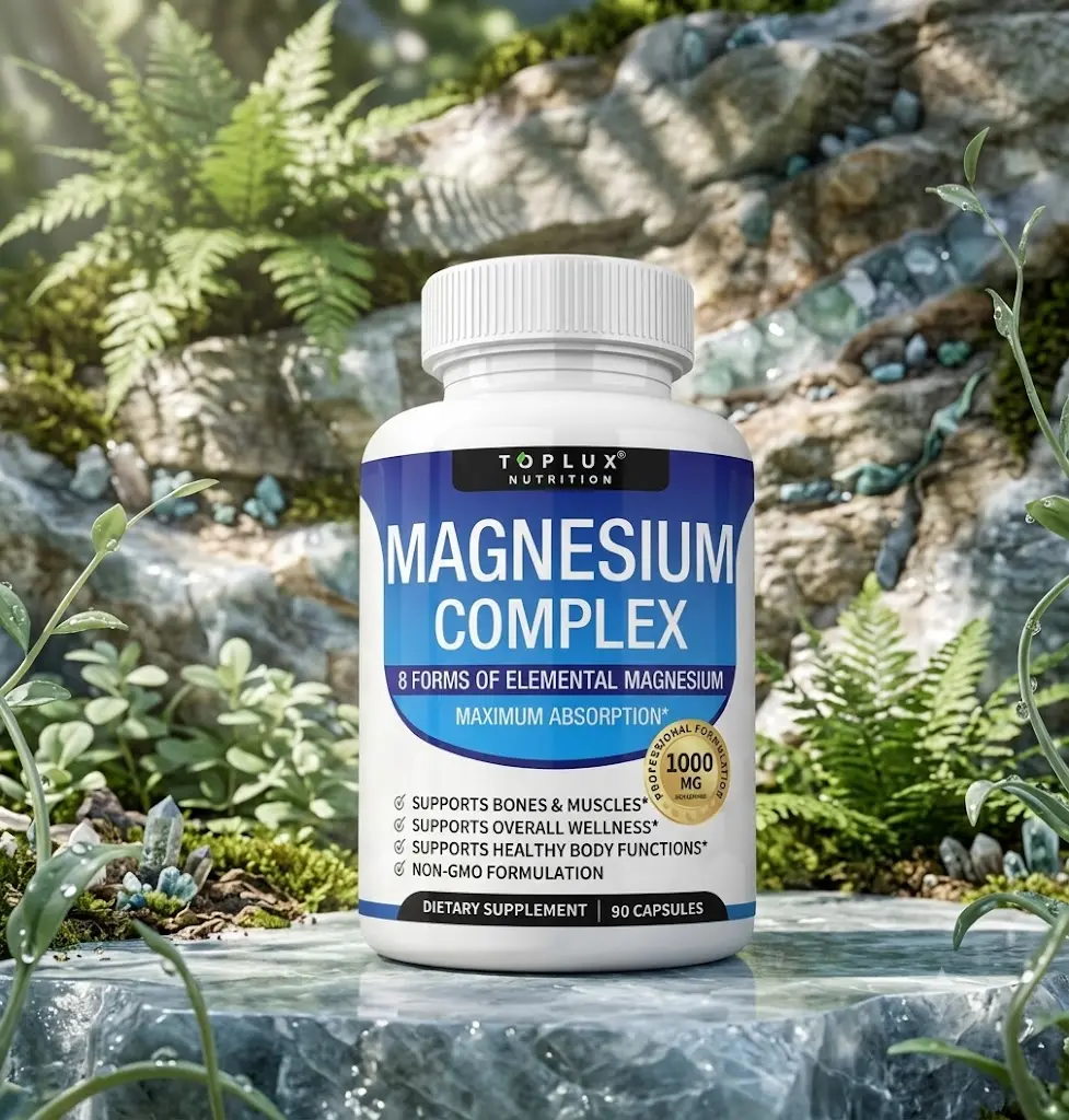 Magnesium Complex 1000mg Capsules with 8 Elemental Forms | Magnesium Glycinate, Citrate, Malate, Taurate & Chelated Formula | High Absorption Supplement for Bones, Muscle Recovery & Energy Support | Vegan & Non-GMO | 90 Capsules