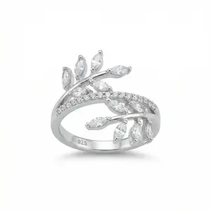 [AB093] Ring Leaf Silver 925 For Her Lab Zirconia Cut Solitaire Stackable Rings Solitaire Engagement Ring, Adults, Female