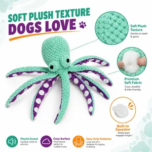 Soft squeaky octopus dog toy—plush puppy chew toy suitable for small, medium, and large dogs; an interactive pet toy for training rewards, throwing, retrieving, pulling, and play.