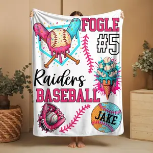 Custom Baseball Drip Blanket Ice Cream Player Gift Baseball Birthday Team Sports Personalized Name Number Baseball throw