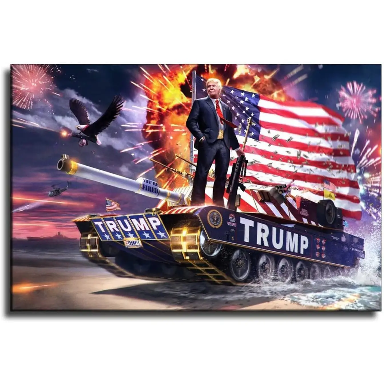 Donald Trump Tank Fireworks Graphic Poster, Trump Win 2024 Posters (NO FRAME)