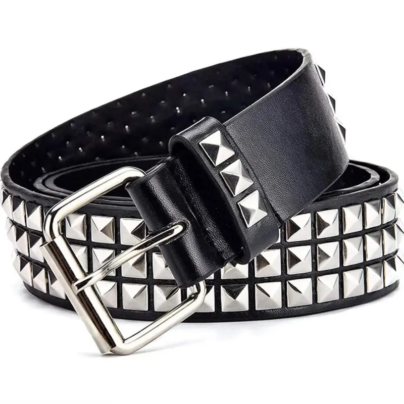 Gothic Metal Fashion Rivet Belt With Stainless Steel Studded Squares Punk Rock Buckle Unisex Pyramid Rivet Fit Daily Wear