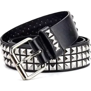 Gothic Metal Fashion Rivet Belt With Stainless Steel Studded Squares Punk Rock Buckle Unisex Pyramid Rivet Fit Daily Wear