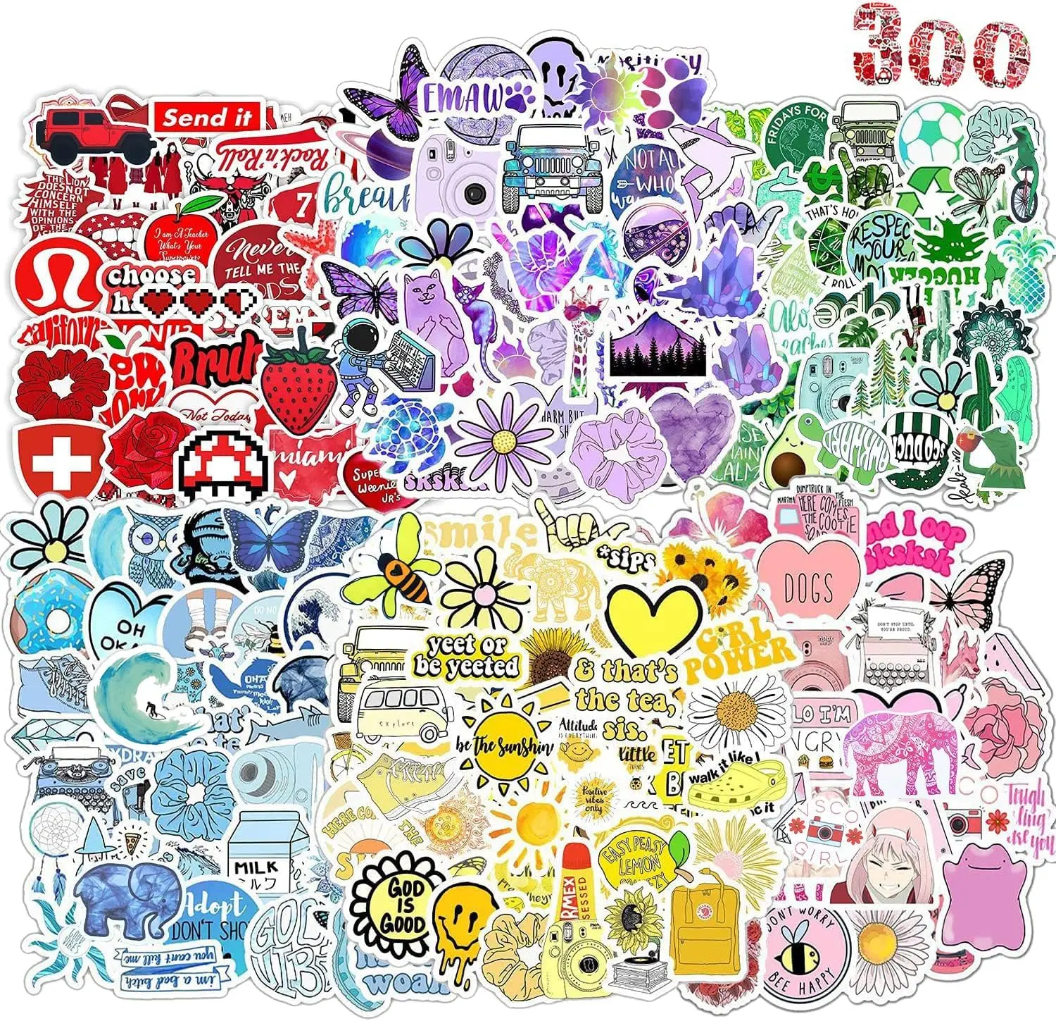 Water Bottle Stickers 300 Pcs VSCO Colored Aesthetic Sticker Pack, Stickers for Kids Adults Teens, Waterproof Vinyl Stickers, Stickers for Laptop Skateboard Computer Phone Journal Cup Guitar Book etc