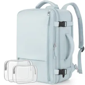 Reliable Travel Backpack Men Women, Carry On Backpack Personal Item, Waterproof College Backpack, Business Work Hiking Casual Daypack Bag, Fits 17.3" Laptop, Light Blue