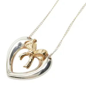 Pre-owned Tiffany & Co. Sterling Silver 925 (Ag925) Small Leather Goods Tiffany&Co. Heart Ribbon Silver Au750 Pendant Necklace