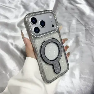 "Socialite" Style Glitter & Rhinestone Integrated Stand Phone Case - Compatible with iPhone 17 Pro Max; Features: iPhone 16 Simplicity, iPhone 15 Premium Aesthetic, iPhone 14 Creative Design, iPhone 13 Niche Appeal, iPhone 12 Korean-Inspired Style, and Dr