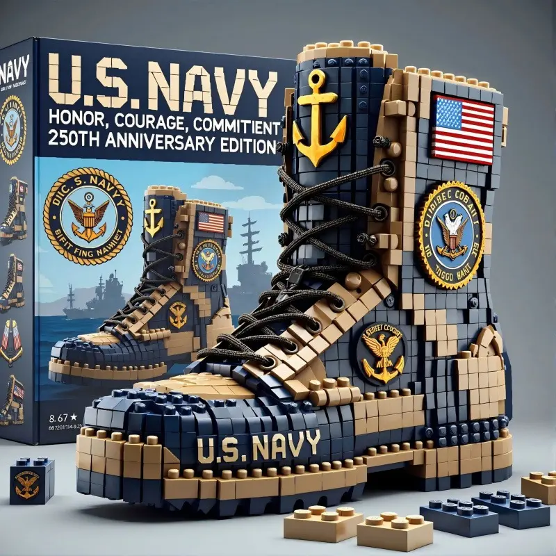 U.S. Navy 250th Anniversary Tactical Boot Buildable Blocks Kit - Jointed Model Kit, Collectible Construction Set, Outdoor Adventure Toy, Boy Gifts