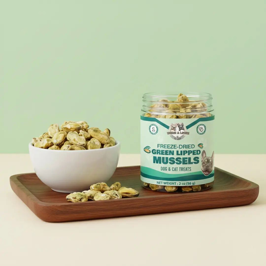 Benji & Louie Freeze Dried Green Lipped Mussels - Simple, Pure Ingredients Healthy Snack for Dogs & Cats, Single Ingredient, 2 oz (56g)