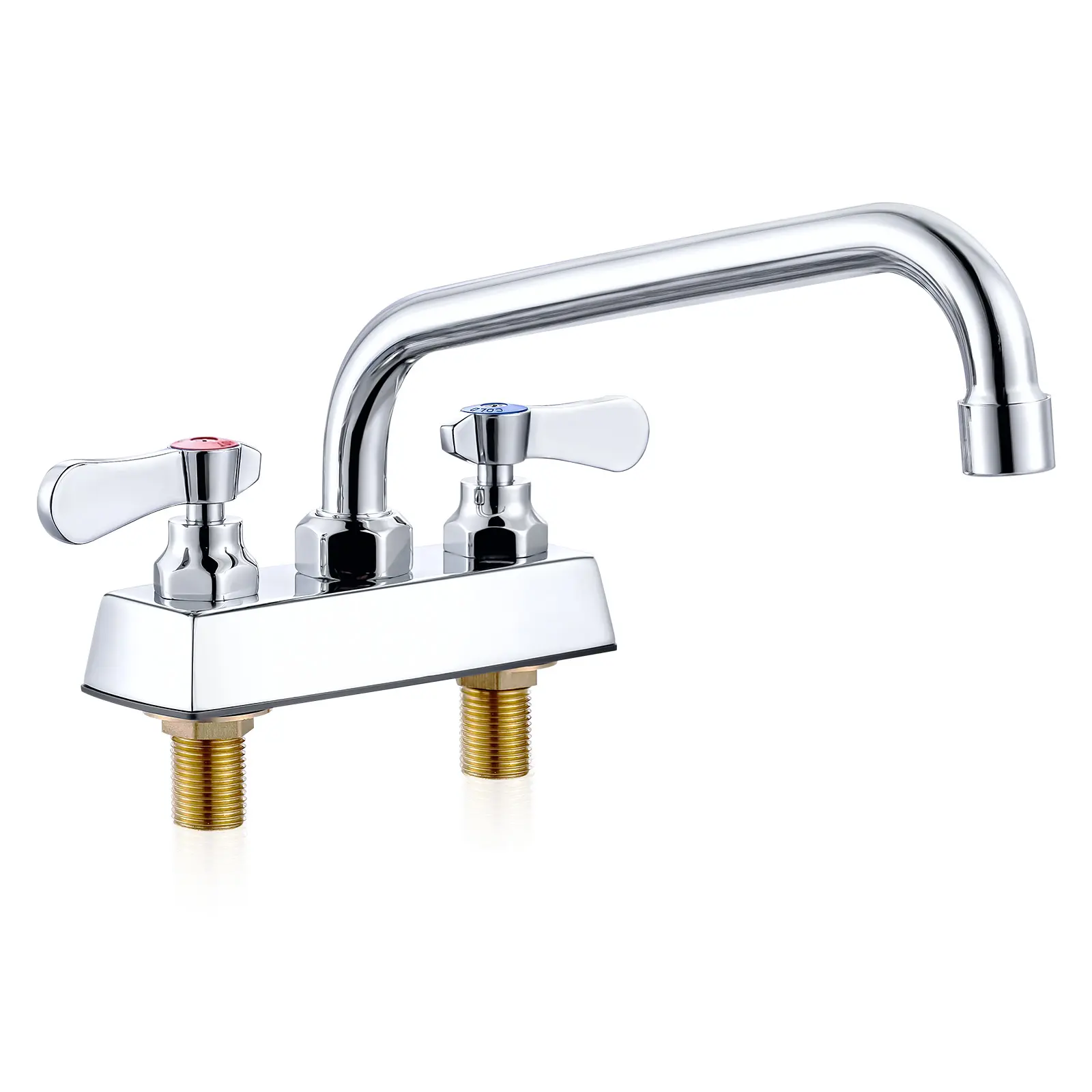 WOWOW Solid Brass Commercial Kitchen Faucet with Quick Connect Kit, 10 in. Swivel Spout, Double Handle, Deck-Mounted, Polished Chrome Finish