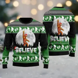 Bigfoot Ugly Christmas Sweater, Funny Sasquatch Xmas Sweater, Camping Holiday Sweater
