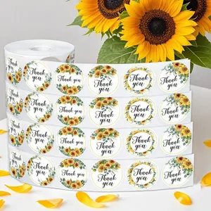 500pcs Roll 1 Inch Sunflower Thank You Stickers, Adhesive Labels for Baking Gifts & Wedding Decor, Perfect for Business & Parties, Self Adhesive Stickers