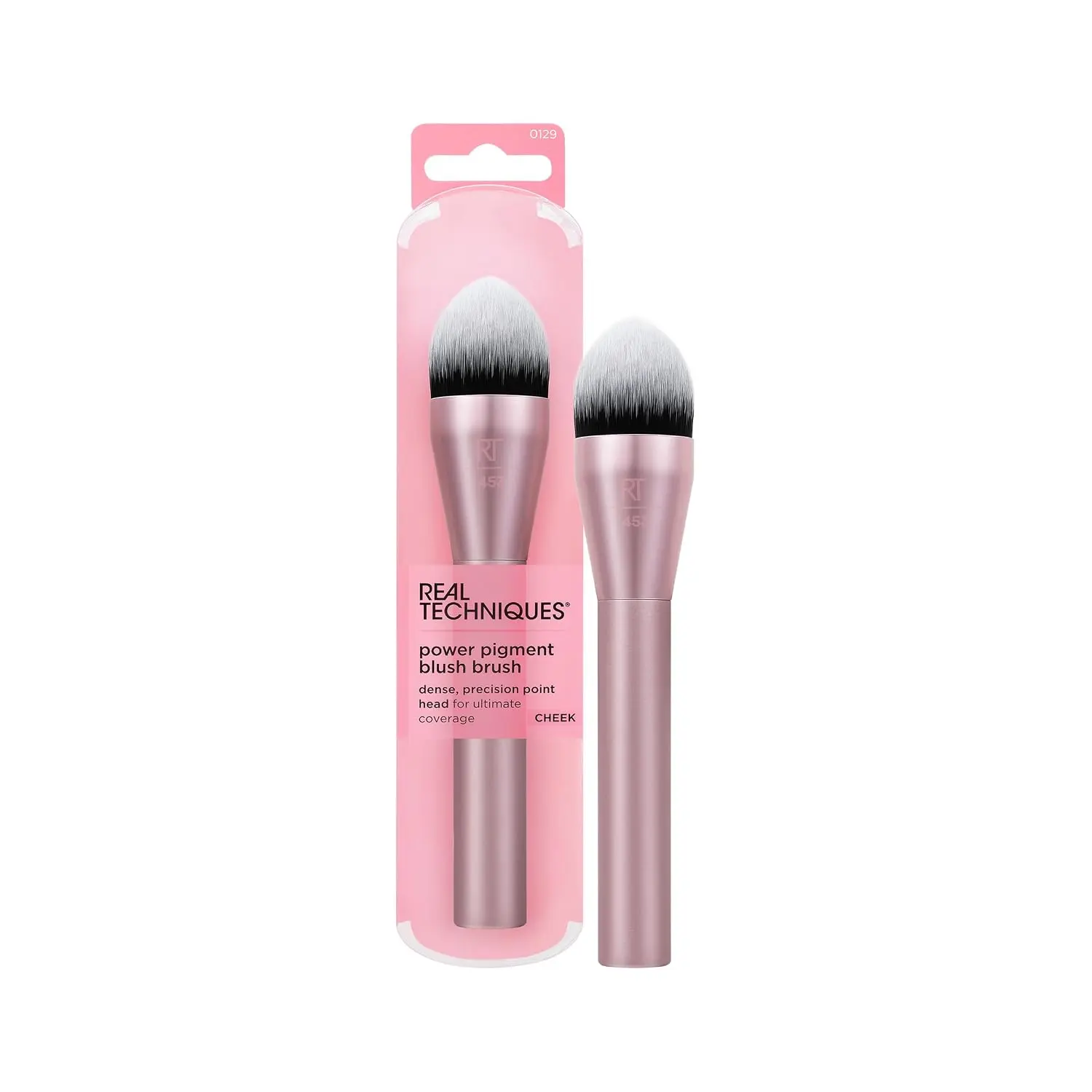 Real Techniques Power Pigment Blush Makeup Brush, 1 Count | Precise color payoff with a liquid blush brush for targeted blending, dense makeup brush, pointed head and vegan