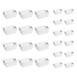 Sterilite Medium & Small Ultra Plastic Storage Bin Organizer Basket (12 Pack)