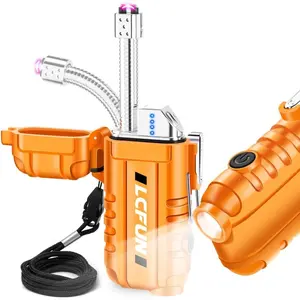 USB Arc Lighter Windproof Plasma Lighters with LED Battery Display, Waterproof Matches with Flashlight for Camping, Gear