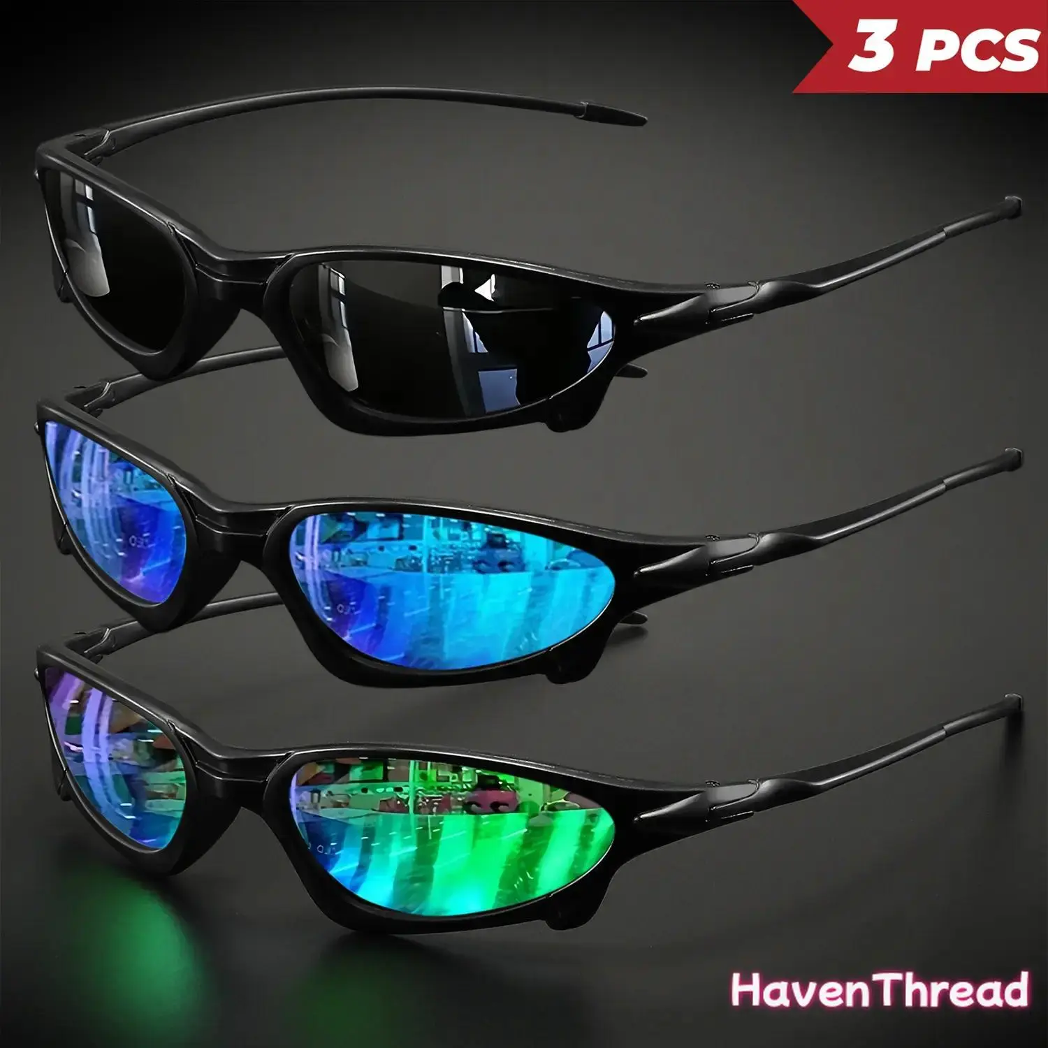 3-Pack Wraparound Sports Shades for Men & Women, Lightweight PC Sunglasses with Mirror Lenses & UV400 Protection for Outdoor Cycling, Sports Cycling Sunglasses, Polycarbonate, Sunglasses Goggles, Wraparound Fit