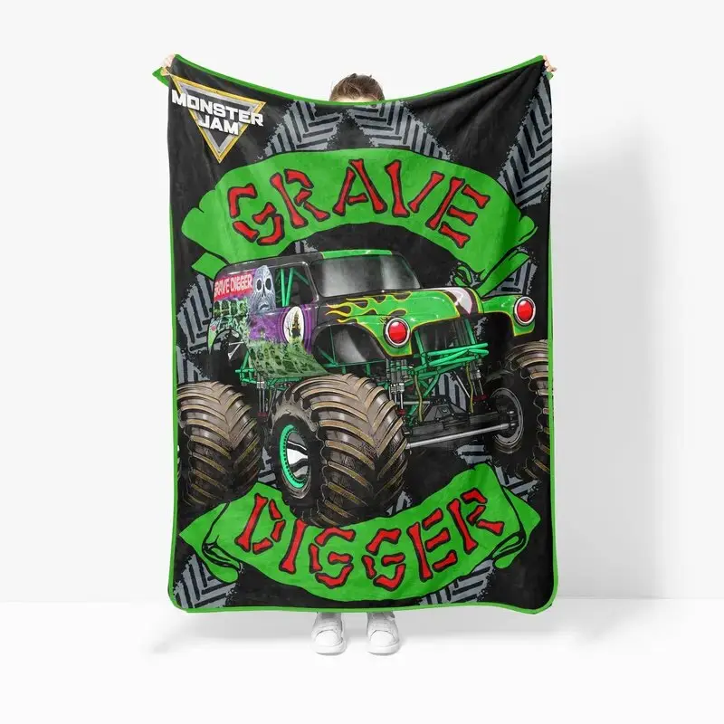Monster Jam Grave Digger Flannel Blanket, Single Side Print White Back, Four Available Sizes, All Season Sofa Bed Decor, Nice Holiday Gift