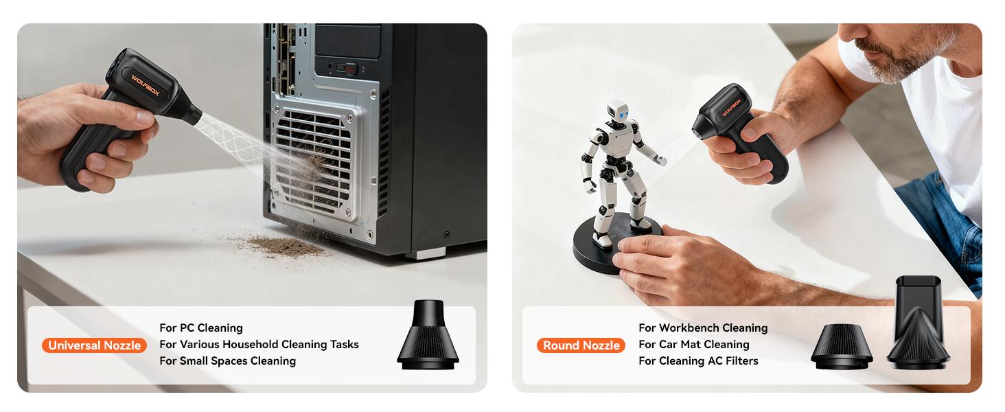 WOLFBOX MF100 Electric Air Duster-150000RPM Super Power Cordless Air Duster, Rechargeable Brushless Motor Durable Blower, 3-Gear Adjustable Dust Blower for Computer, Keyboard, Outdoor, House and Car