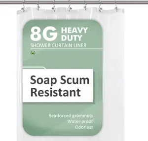 Small Shower Curtain Liner for Stall, 8G Heavy Duty PEVA Narrow Standing Single with 3 Magnets, Waterproof Half Curtains 7 Grommets