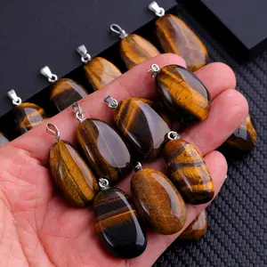 5P Natural Tiger Eye Stone Irregular Pendant Charms for DIY Women Necklace Jewelry Making Accessories