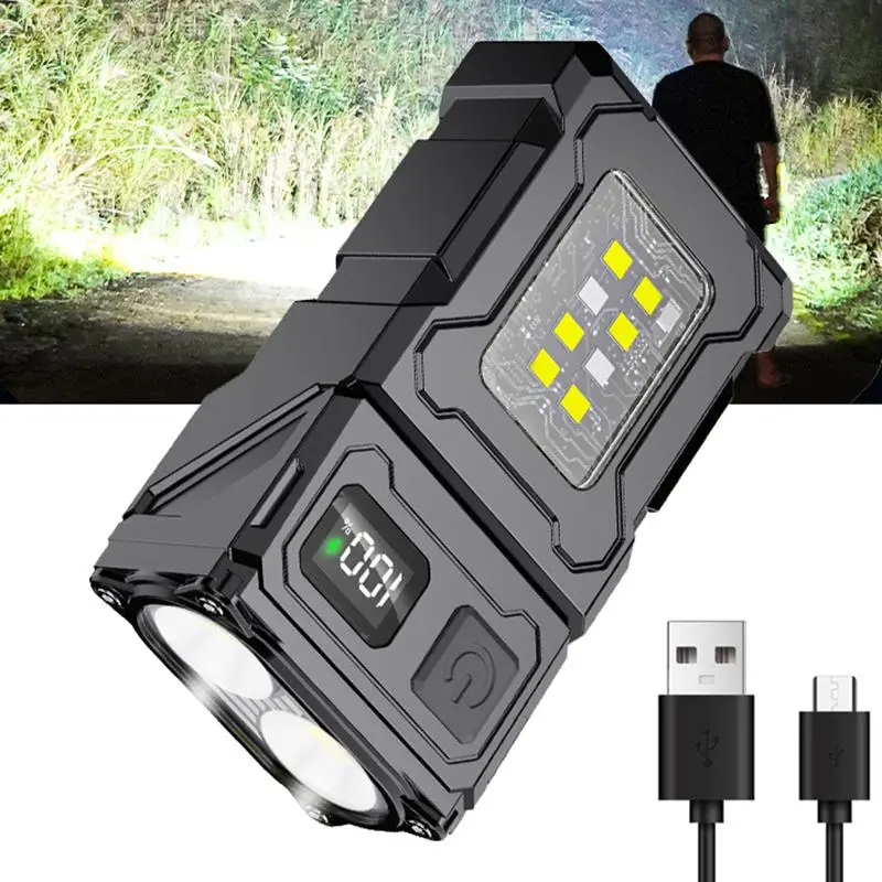 Mini LED Lights Flashlights, EDC Keychain Flashlight for Men, Compact Pocket COB LED Light, USB Charging Warning Flash Lamp for Night Working, Camping