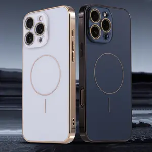 Machine iPhone 15 Pro MagSafe Plating Case Pro Max & Plus Slim TPU+PC No-Yellow Acrylic 18 N Snap Full Lens Protection Cover Protective Shockproof Casing