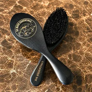 DA ESSENTIALS 360 Wave Brush w/ Handle - Long Handle Curved Brush with 9 Rows of Medium Boar Bristles for Styling & Maintaining Waves