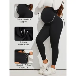 Maternity High Waist Supportive Leggings, Seamless Soft Elastic Pregnancy Pants, Long Casual Fit for Fall & Winter Daily Wear