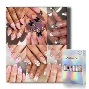 144 Pcs (6 Packs) Press On Nails | Coquette & Y2K Aesthetic Designs | Leopard, Bow, French, Pearl & Glitter | Reusable Stick On Nails with Jelly Glue | 12 Sizes