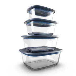 Tupperware Voila Glass Food Storage Containers Borosilicate Airtight Spill-Proof Lids Microwave & Oven Safe Meal Prep Containers; 1.65 c, 2.7 c, 4.2c & 6.3 cup up to 572 F; Fridge, Freezer, Micro, Oven safe, dishwasher safe.