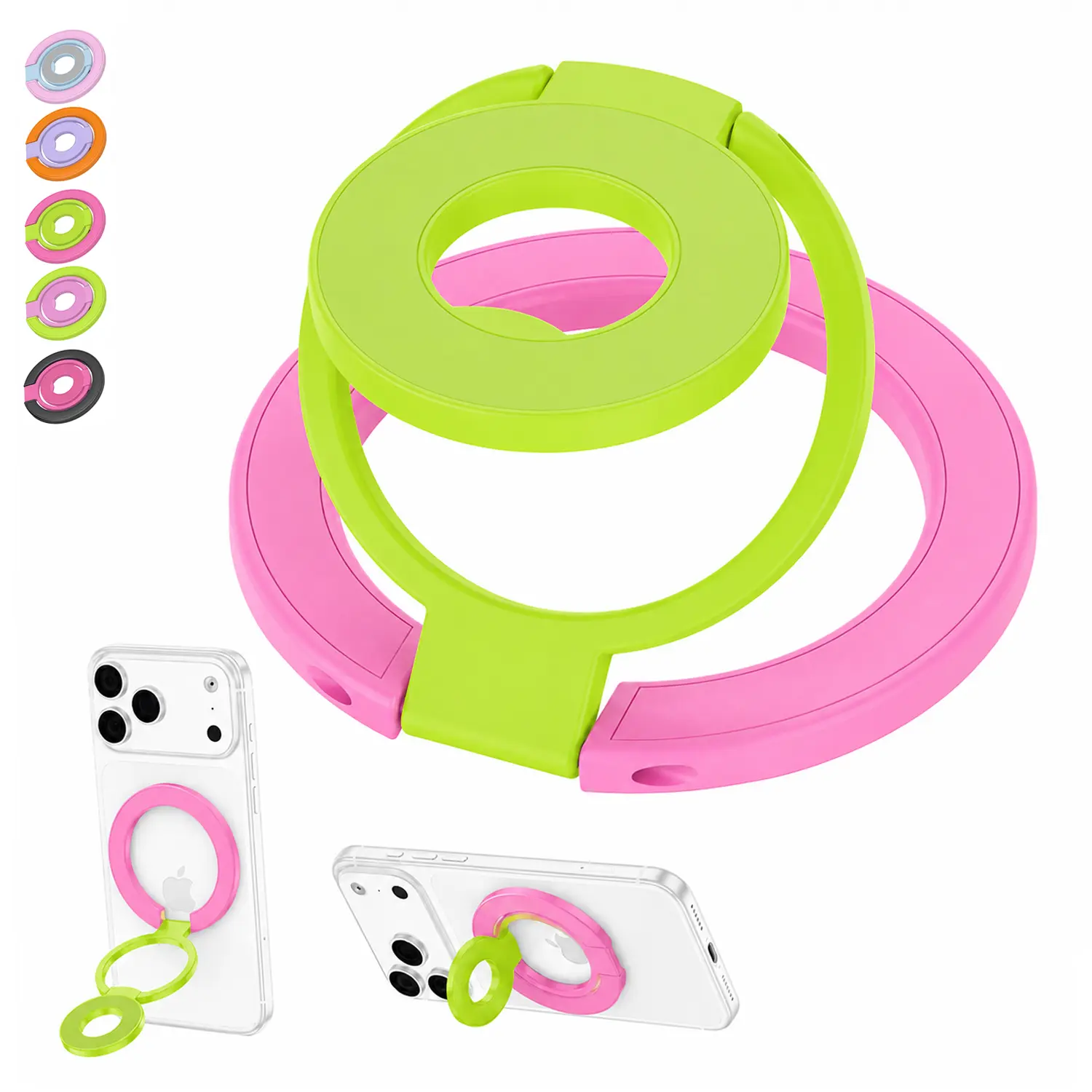 MagSafe Magnetic Candy Color Phone Ring Grip Kickstand, Double-Sided Magnet, 360° Rotation, Easy to Put on and Take Off, Foldable Multi-Angle Phone Stand Compatible with Wireless Charging, Universal for iPhone Samsung Android
