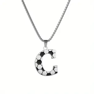1pc New  Stainless Steel Football 26 Letter Pendant Necklace Commemorative Gift Neck Chain Ideal Gift for Football Enthusiasts