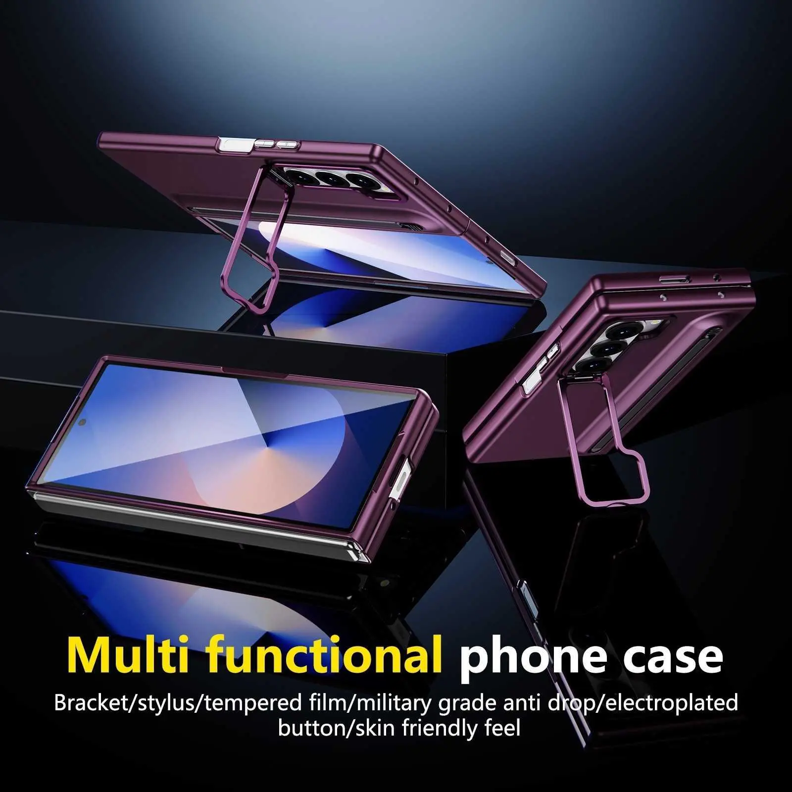 For Samsung Z Fold 8 Ultra Phone Case, For Z Fold 7/6/5 Camera Lens Stand Push-Release Pen Slot, For Z Fold 4/3 Shockproof Cover HNAQ07trgawed