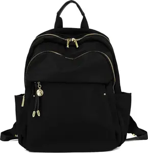 ediu Backpack Purse for Woen, Fashion Nylon Daypack with Gold Hardware, Lightweight Water-Resistant Rucksack for College, Work, Travel, Everyday Use, Fits 13–14" Laptop (Black, ediu)