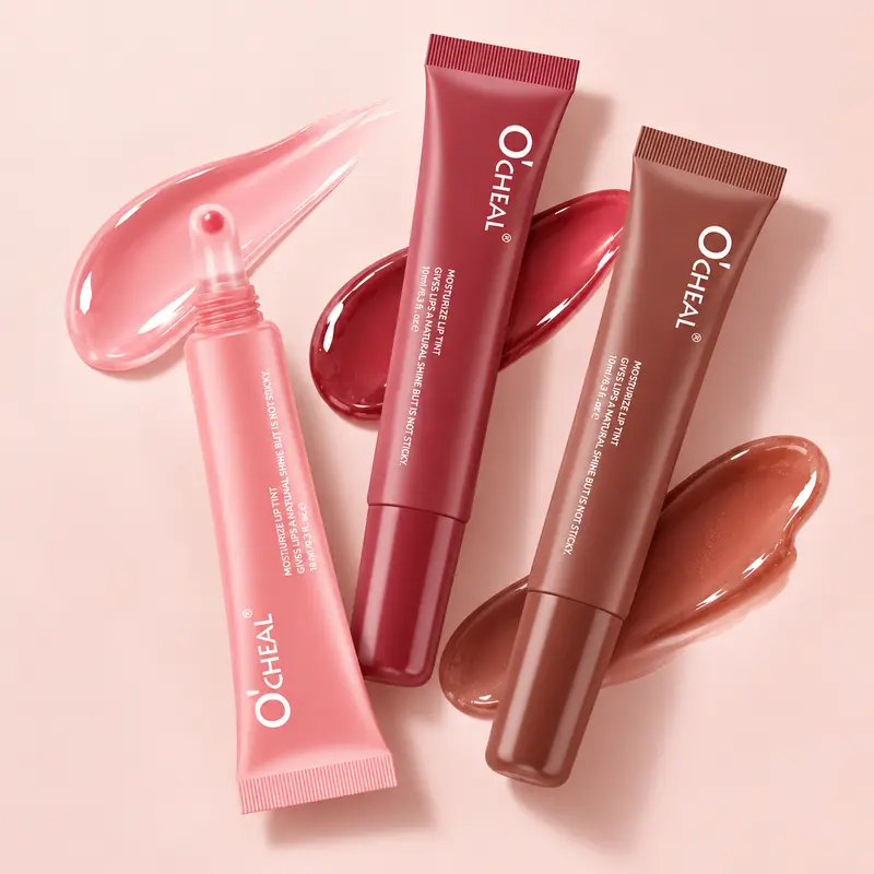 O’CHEAL 10ml Glossy Lip Tint - Moisturizing, Hydrating Color with Lightweight Non-Sticky Formula, Smooth Applicator, 5 Wearable Shades for Soft Shine
