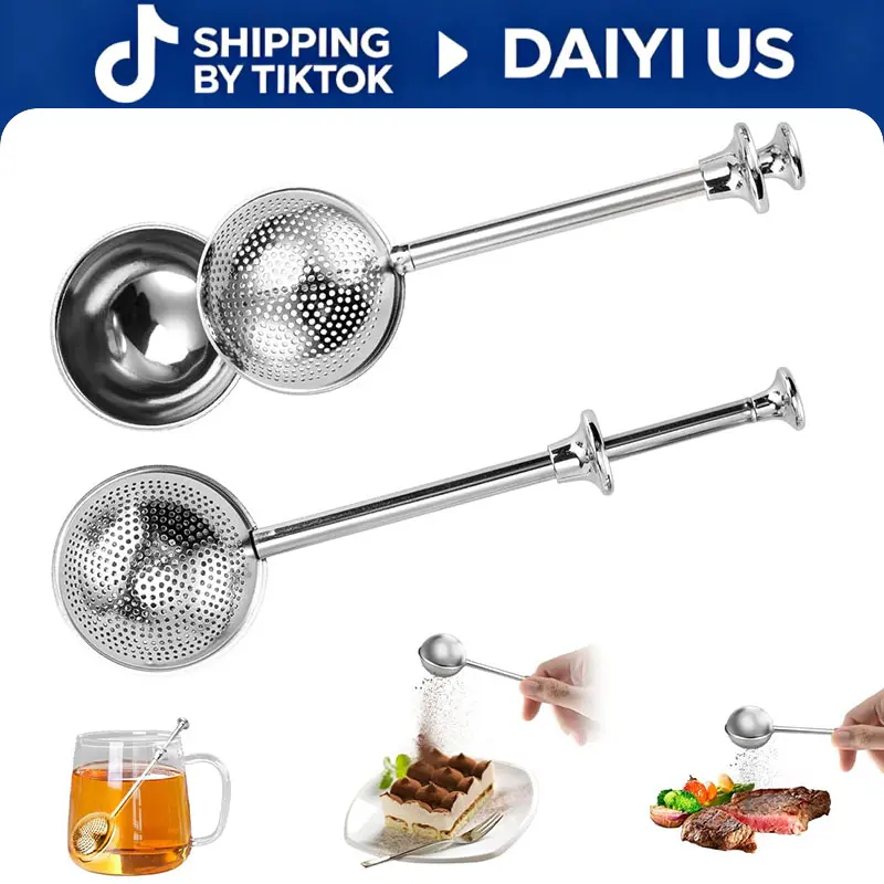 2Pcs Stainless Steel Tea Strainer Tea Infuser for Loose Leaf Tea,Tea Diffusers Fine Mesh Tea Ball Tea Accessories, Baking Supplies Baker's Dusting Wand Sugar Shaker Duster Flour Duster