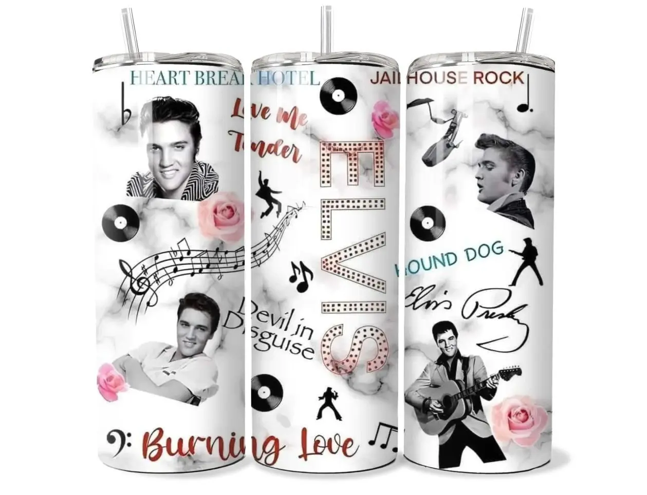 Elvis Presley "Burning Love" Insulated Tumbler - 20oz/30oz/40oz Stainless Steel Travel Mug - The King of Rock 'n' Roll Collection