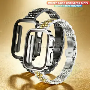 KAYKWONG'S 2 in 1 Set, Smart Watch Accessories, include 1 Stainless Steel Watch Strap (Slim) & 1 Watch Case Protector, Compatible with Apple Watch Band 49mm-38mm, Fits Iwatch Series 11/10/9/8/7/6/5/4/3/2/1/se, Unisex Design, Anti-Stratch