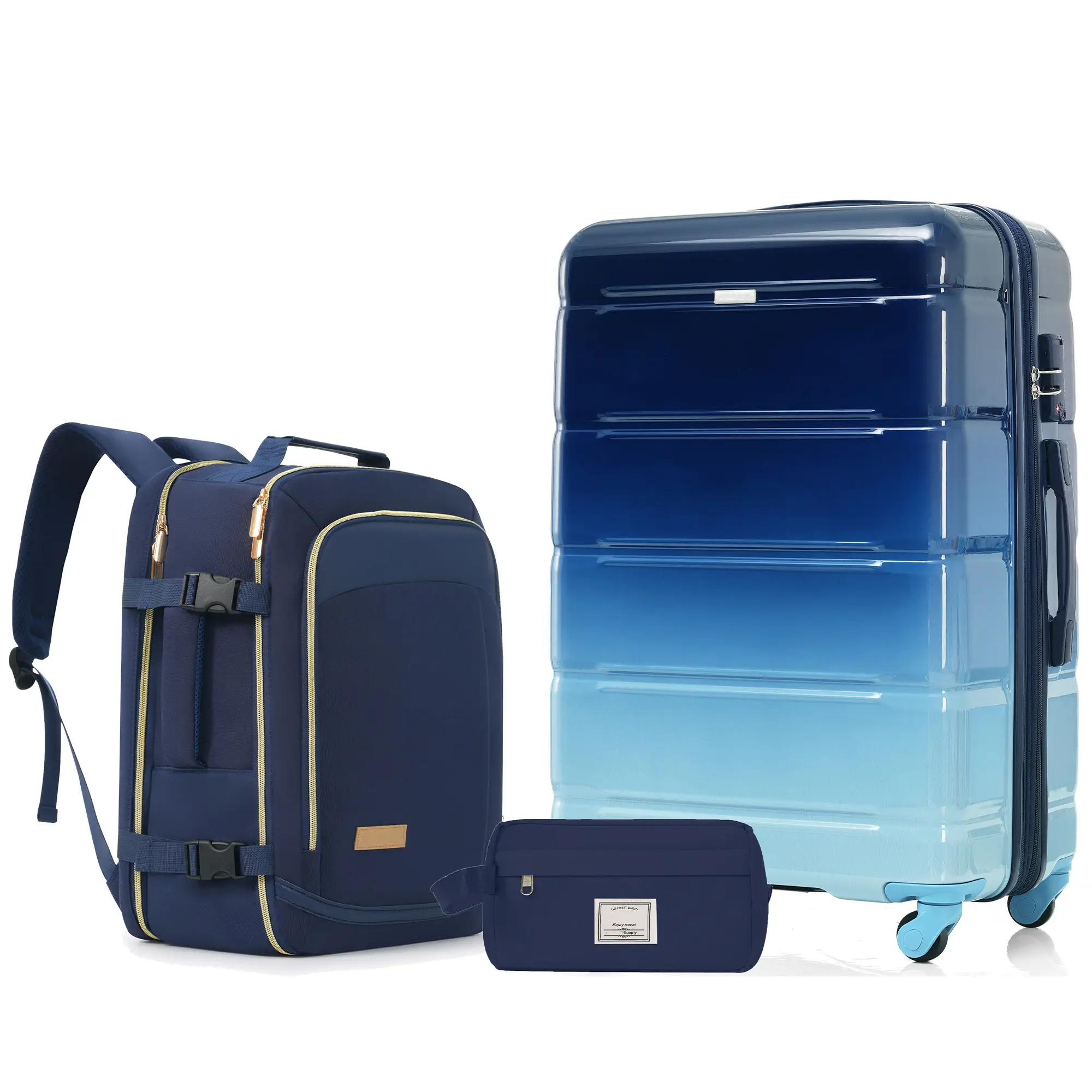 Travel Set: 3-Piece Navy Luggage with 24-Inch Spinner Suitcase (TSA Lock), Duffel, and Toiletry Bag