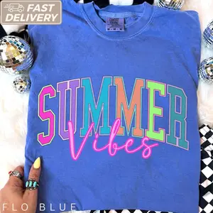 Comfort Colors Summer Vibes Women T- Shirt, Beach Life Gift for Her, Summer Trendy Shirt, Distressed Beach Mom Tee, Neon River Birthday Gifts